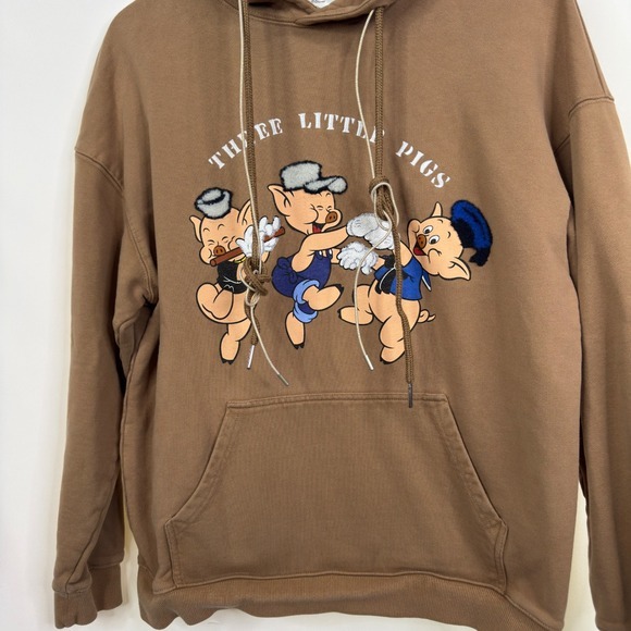 Disney Three Little Pigs Graphic Hoodie Brown‎ Pullover Sweatshirt Size M - Picture 3 of 8